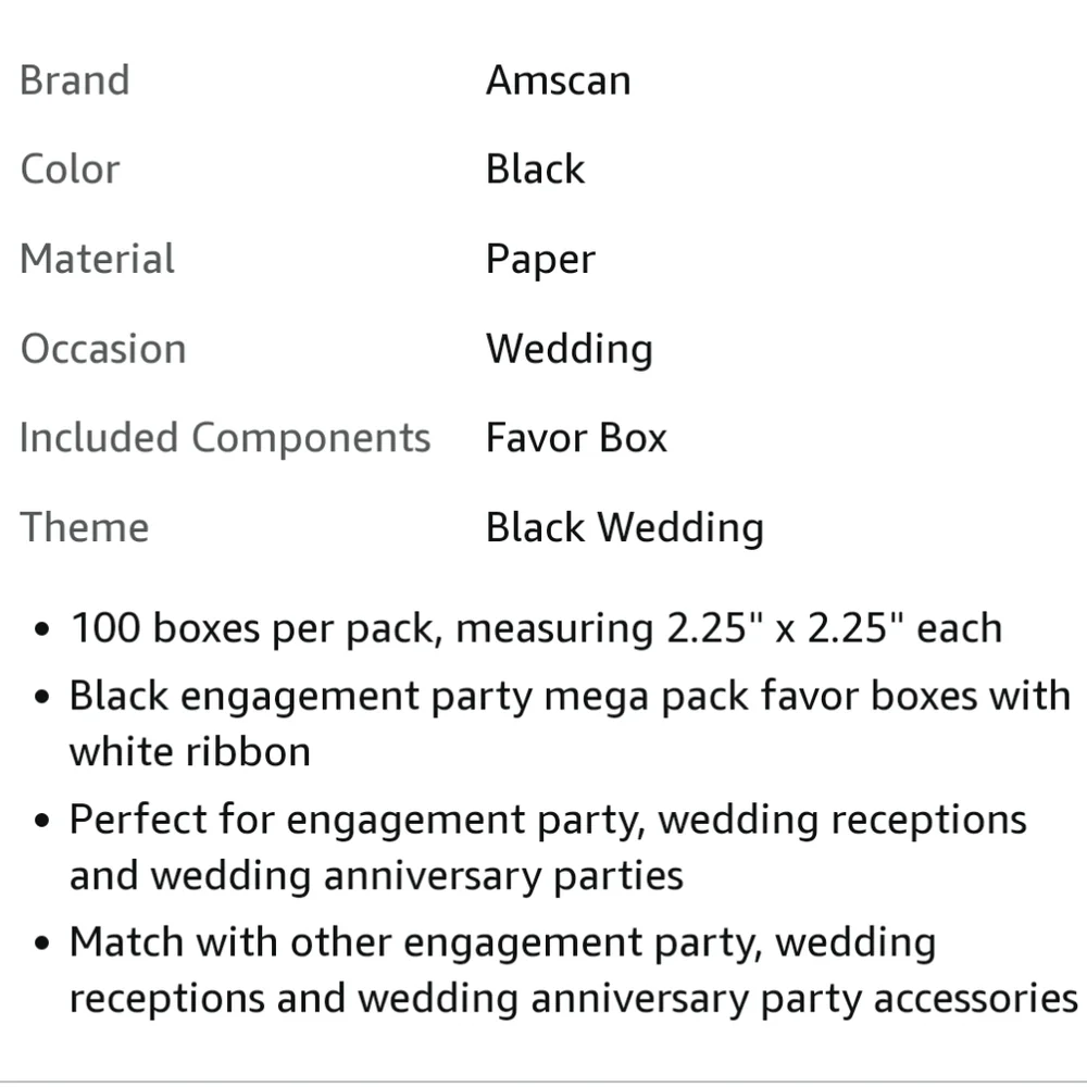 200 Count Black Party Favor Boxes